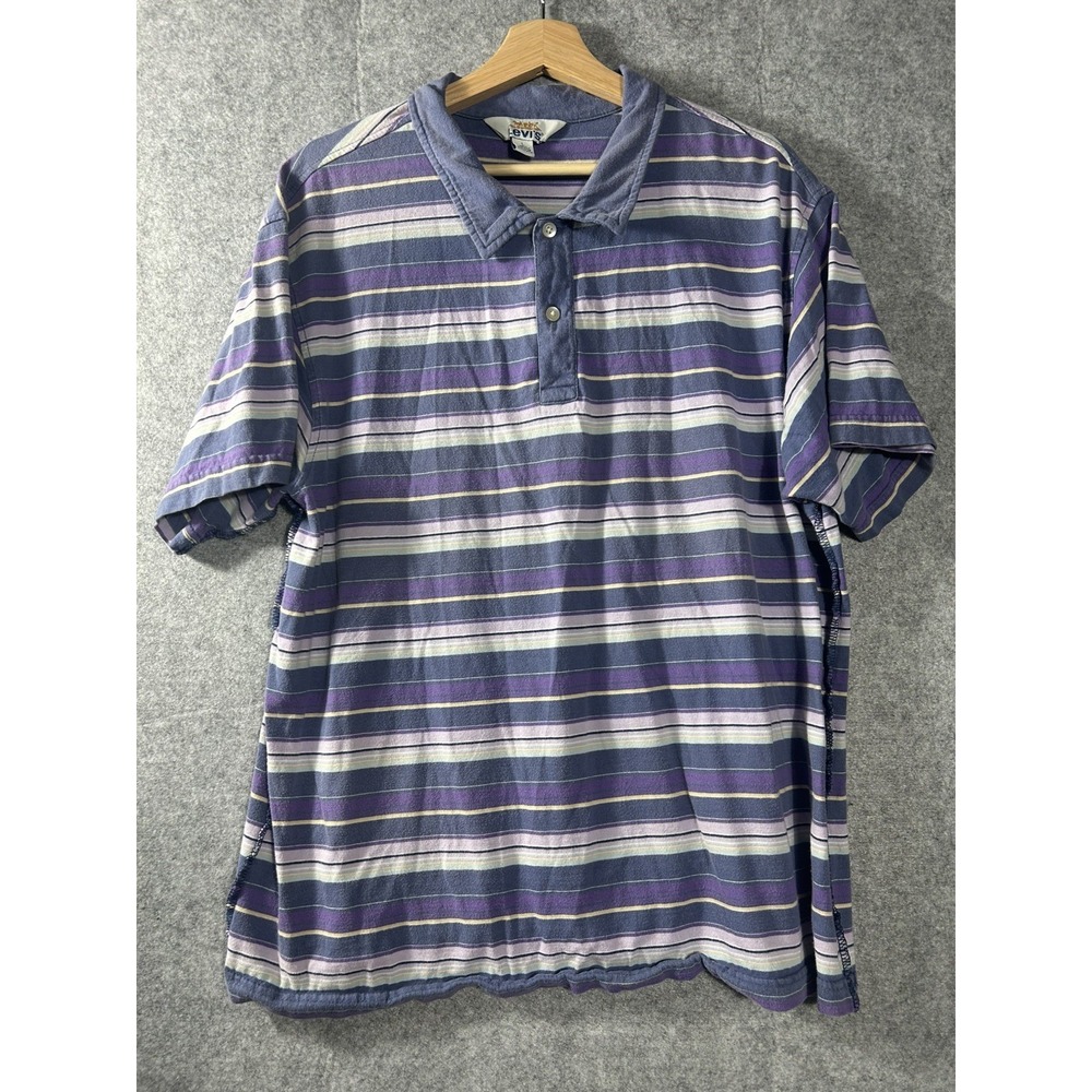 VTG Levis Large Polo Shirt Purple Blue Striped Cotton Red Tab Y2K 90s Prep